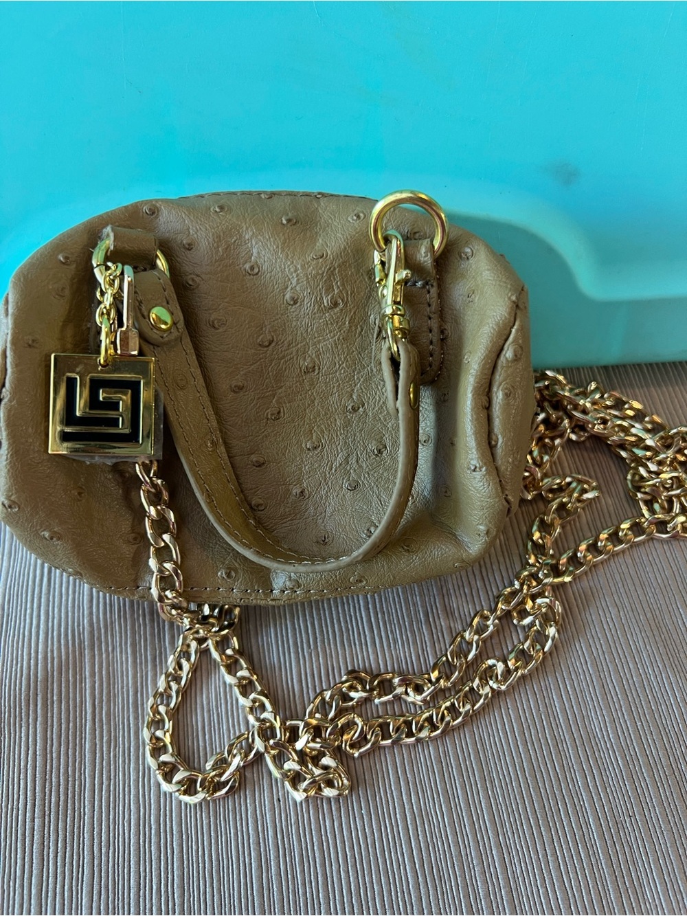 NEW Lori Greiner Mini Tan Crossbody Bag with Gold Hardware